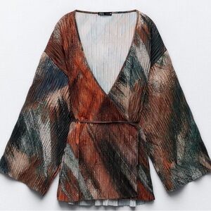 Zara Earthy Tones V-Neck Blouse